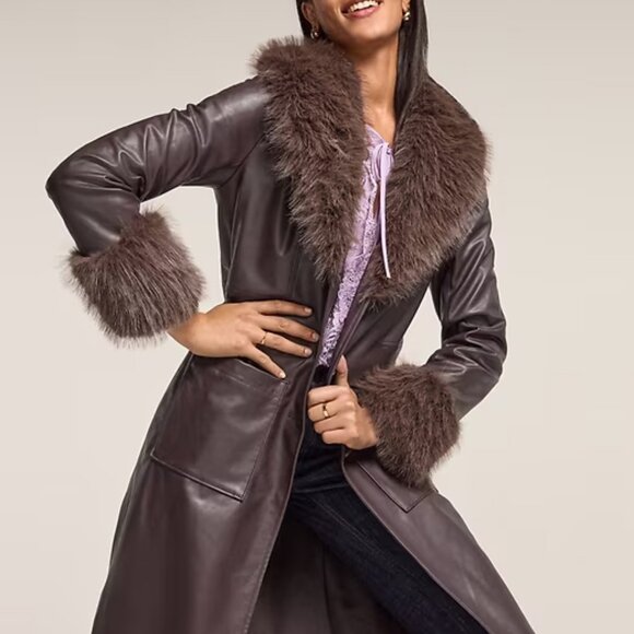 Old Navy x Anna Sui Vegan Leather Faux Fur Trimmed Coat Medium NWT - Picture 4 of 6